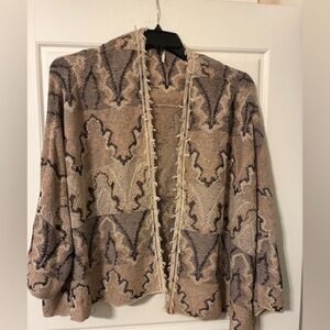 Free People Women's Beige and Black Patterned Sweater OS